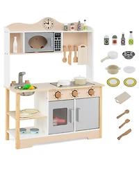 Mecale Wooden Play Kitchen Cooking Toy Playset for Kids, Imaginative Pretend Play