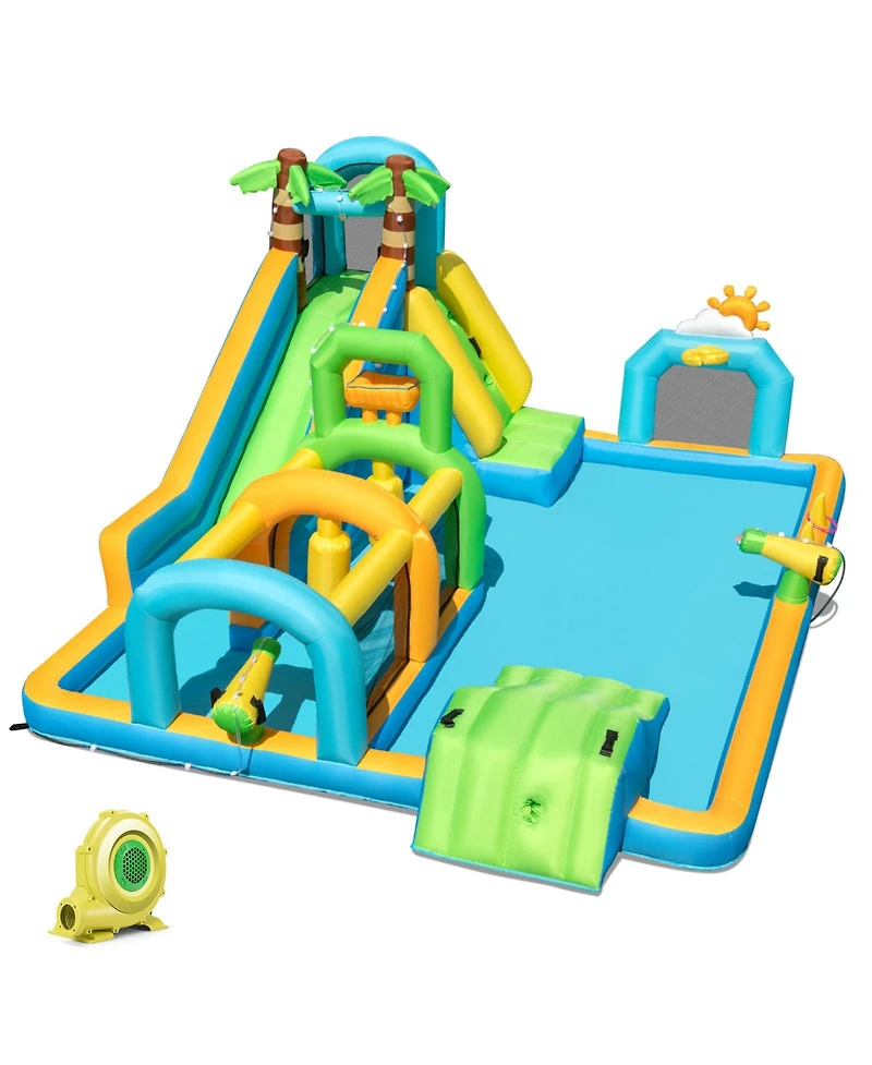 Mecale Tropical Inflatable Dual Water Slide Aqua Park, No Blower Included