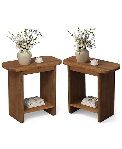 Tribesigns Solid Wood Side Table Set of 2, H-Shaped 2-Tier End Table with Storage Shelf, Farmhouse Narrow Nightstand