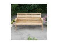 Slickblue Outdoor Fir Wood Bench with Foldable Middle Table-Gray