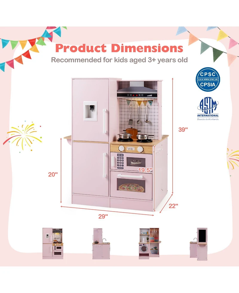 Mecale Dual-Sided Kids Play Kitchen with Water Dispenser & Range Hood for Ages 3