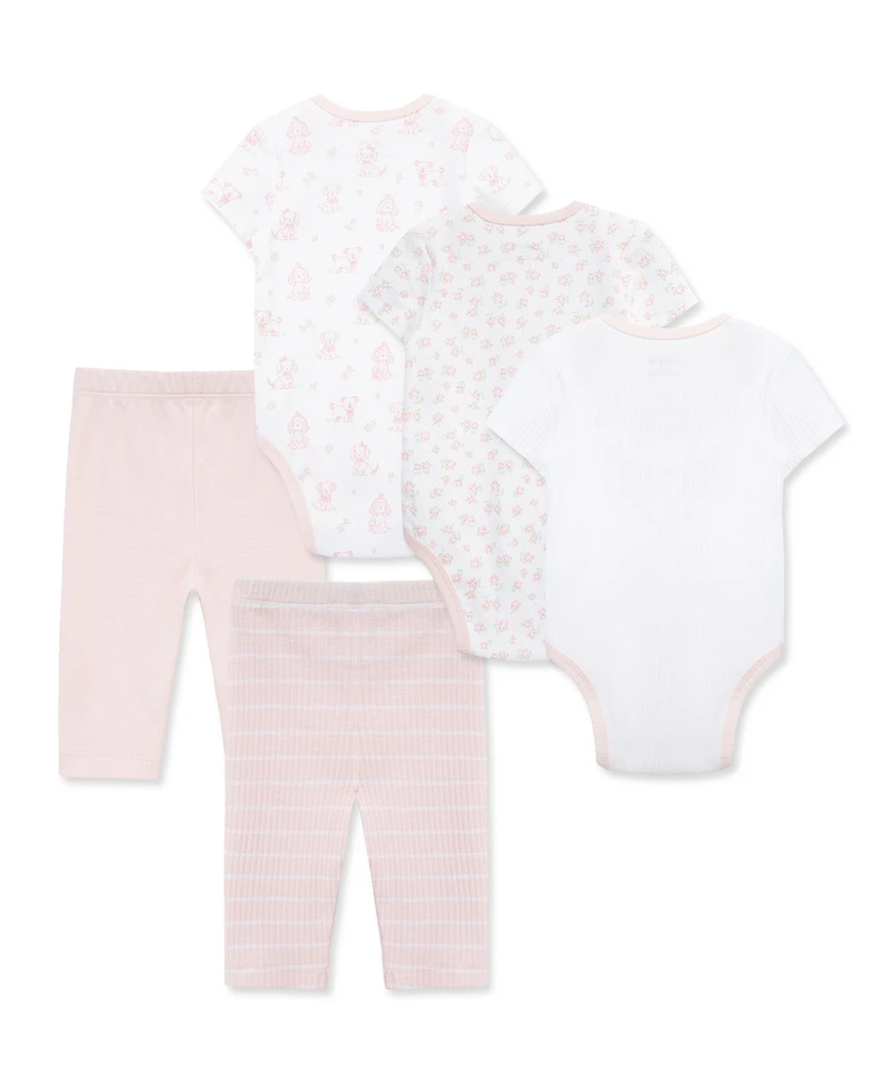 Little Me Baby Girls' Puppies Bodysuit and Pants, 5-Piece Set