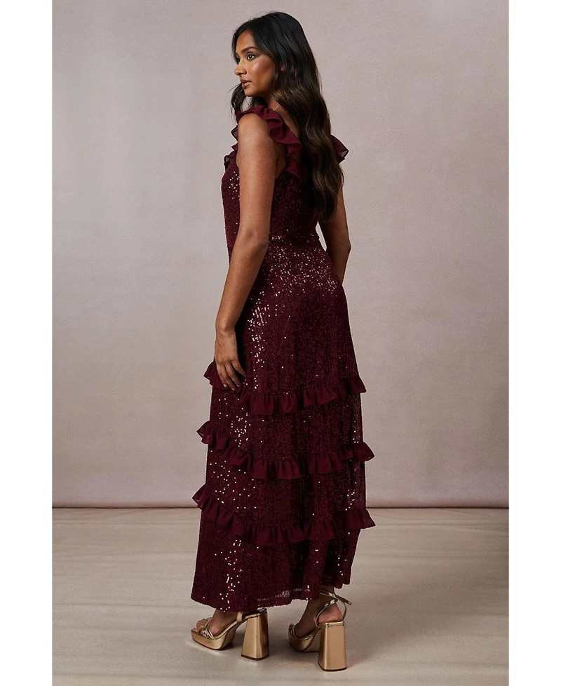 Oasis Women's Occasion Sequin Ruffle Midaxi Dress