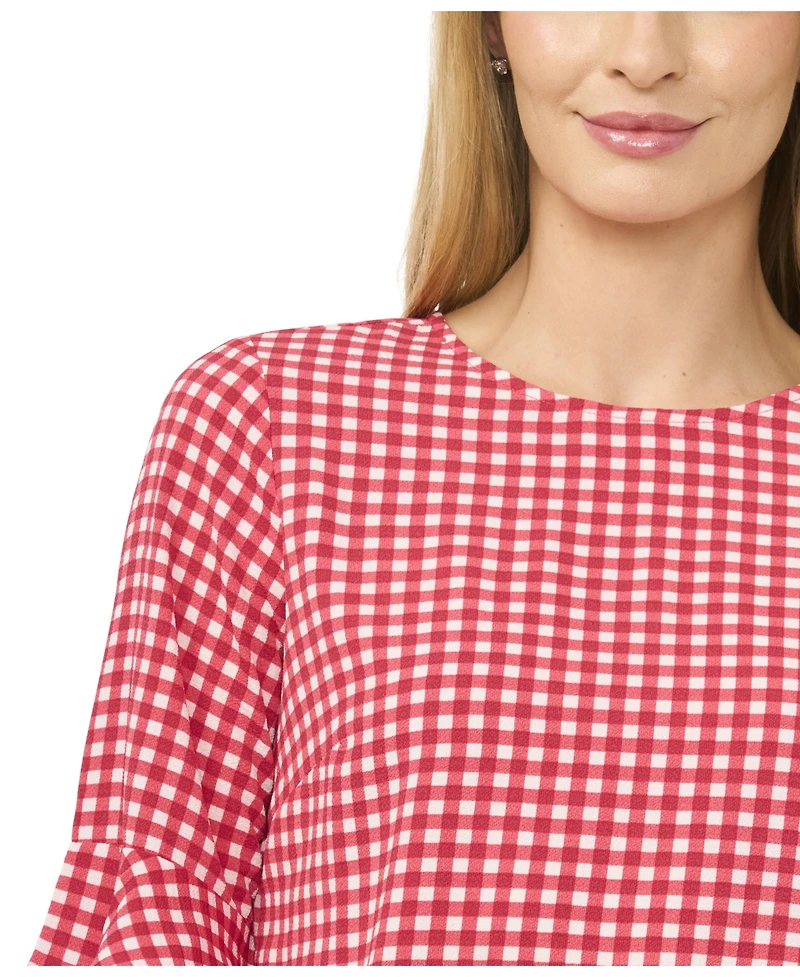 CeCe Women's Checkered Crewneck Blouse
