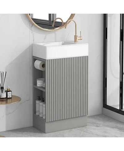 Sillysis 18.6" Bathroom Vanity with Sink, Mdf Storage Cabinet, Two-Tier Shelf & Left or Right Orientation for Small Bathrooms