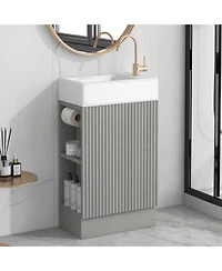 Sillysis 18.6" Bathroom Vanity with Sink, Mdf Storage Cabinet, Two-Tier Shelf & Left or Right Orientation for Small Bathrooms