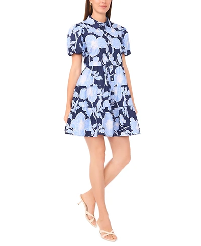 Msk Women's Short-Sleeve Button-Down Collared Tiered Dress