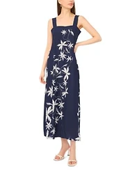 Msk Womens Square Neck Thick Strap Maxi Dress