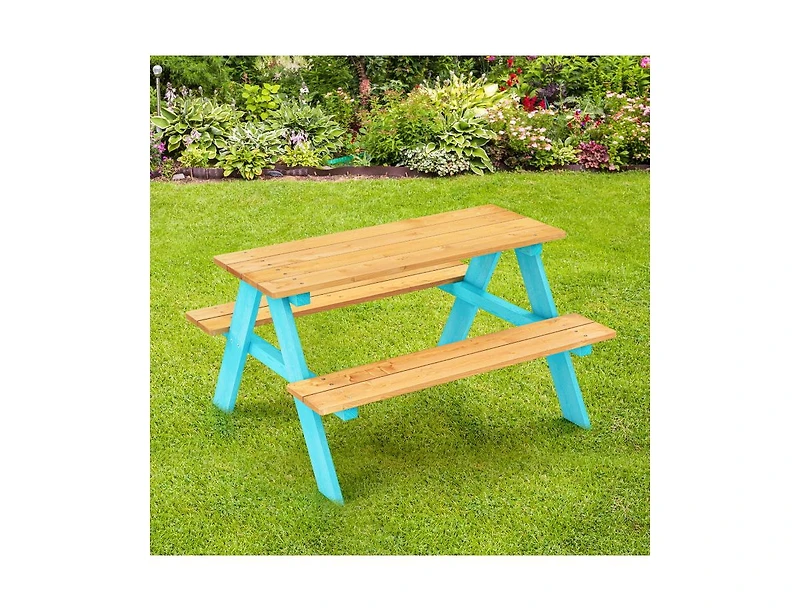 Slickblue Kids Wooden Picnic Table with Benches for Indoor and Outdoor