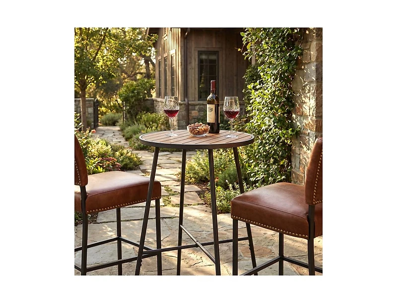 Slickblue Patio Round Bar Height Table 41 Inch with Acacia Wood Top