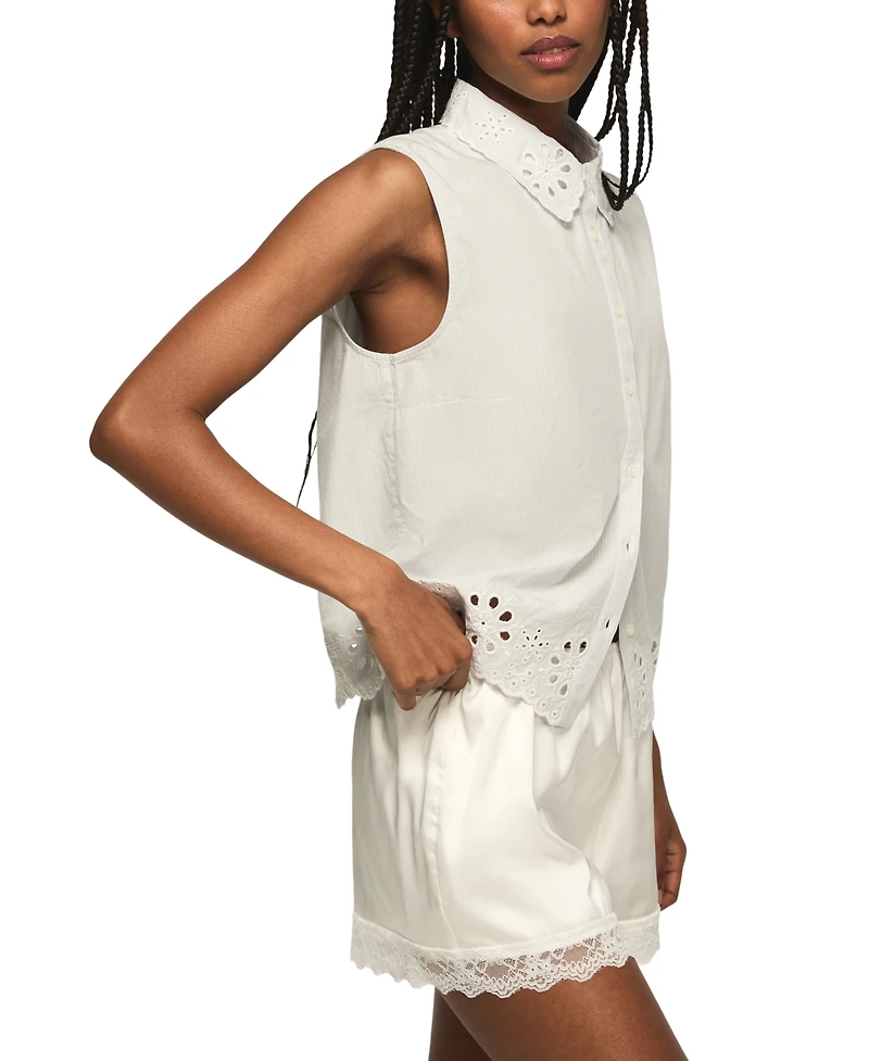 Lucky Brand Women's Sleeveless Eyelet Button-Down Shirt
