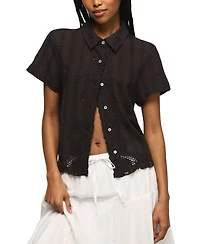 Lucky Brand Women's Lace Short-Sleeve Boyfriend Button-Down Shirt