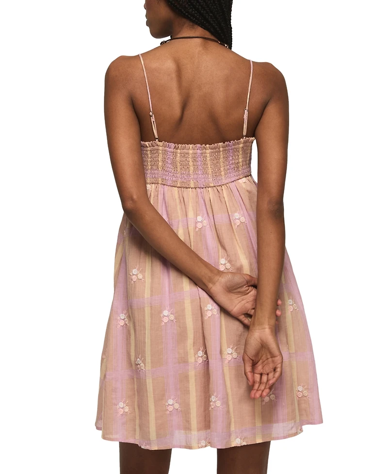 Lucky Brand Women's Embroidered Plaid Sweetheart Neck Dress