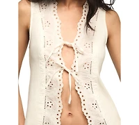 Lucky Brand Women's Embroidered Schiffley Flyaway Tank Top