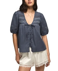 Lucky Brand Women's Smocked Yoke Button-Down Top