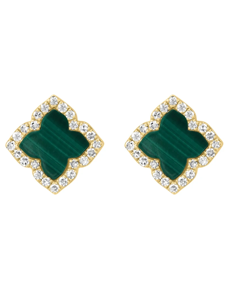 Effy Collection Diamond (1/6 ct. t.w.) and Malachite (6.5 mm) Earrings in 14k Yellow Gold