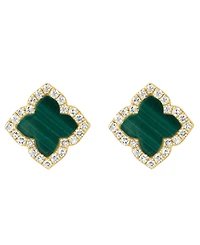 Effy Collection Diamond (1/6 ct. t.w.) and Malachite (6.5 mm) Earrings in 14k Yellow Gold