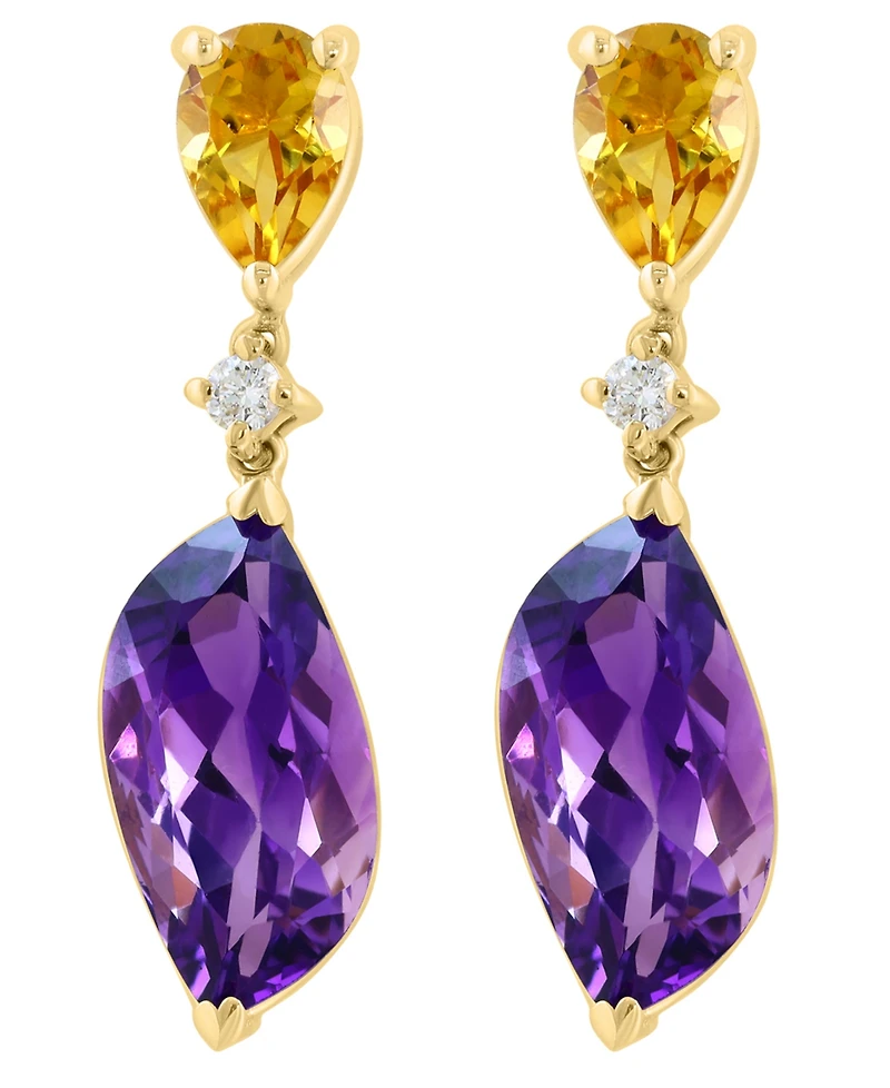 Effy Collection Amethyst (3-5/8 ct. t.w.), Citrine (5/8 ct. t.w.) and Diamond (1/20 ct. t.w.) Drop Earrings in 14k Yellow Gold