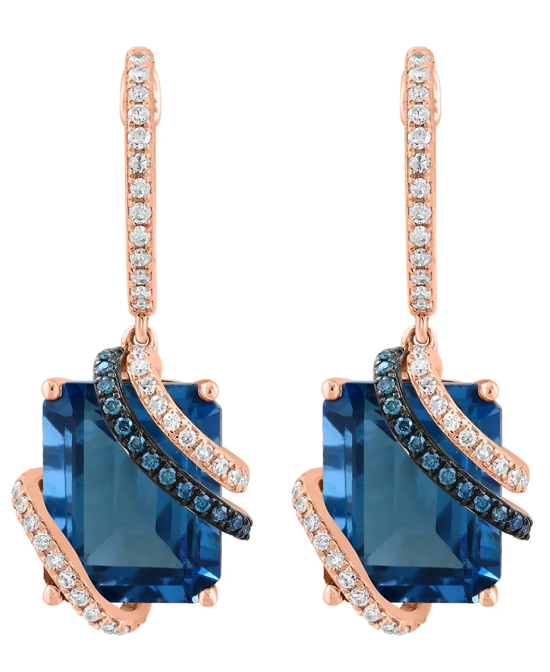 Effy Collection London Blue Topaz (8 ct. t.w.), White Diamond (1/4 ct. t.w.) and Blue Diamond (1/10 ct. t.w.) Drop Earrings in 14k Rose Gold