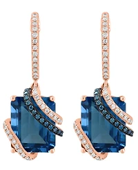 Effy Collection London Blue Topaz (8 ct. t.w.), White Diamond (1/4 ct. t.w.) and Blue Diamond (1/10 ct. t.w.) Drop Earrings in 14k Rose Gold