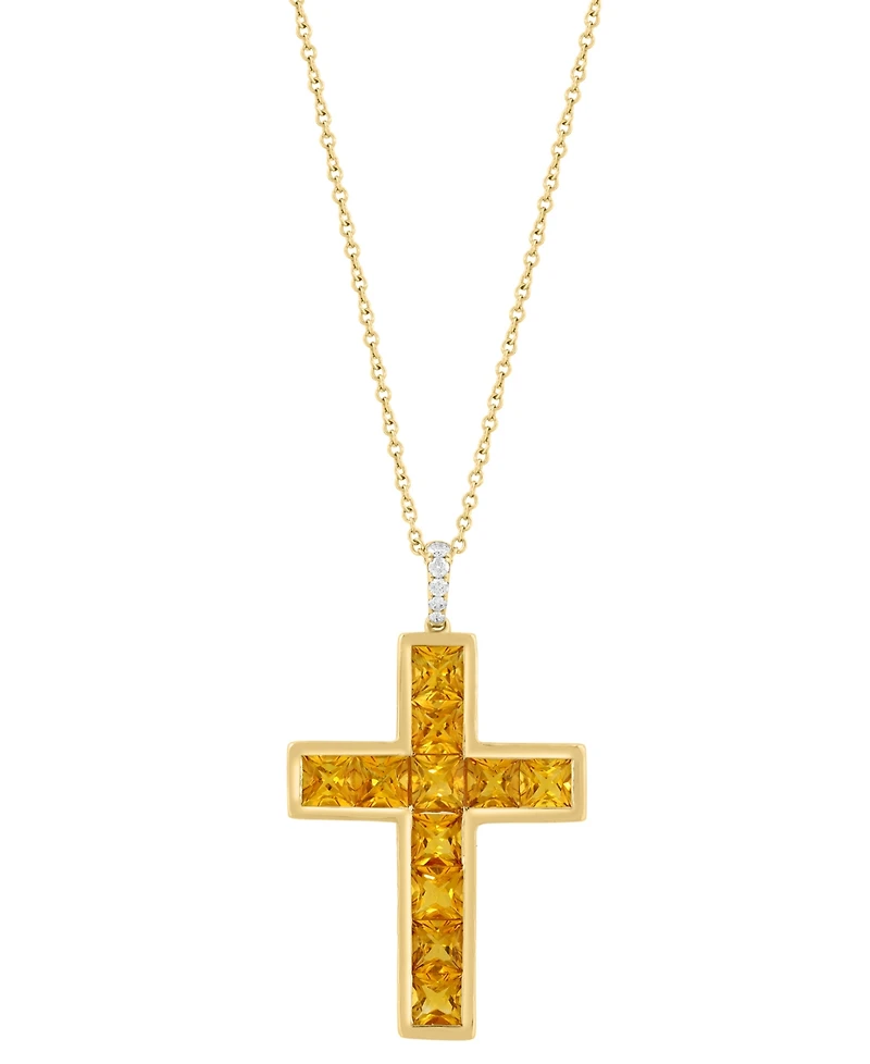 Effy Collection Citrine (3-1/10 ct. t.w.) and Diamond Cross Pendant Necklace Gold Over Silver