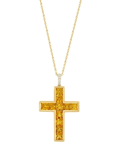 Effy Collection Citrine (3-1/10 ct. t.w.) and Diamond Cross Pendant Necklace Gold Over Silver