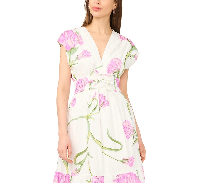 CeCe Women's V-Neck Tie Waist Maxi Dress