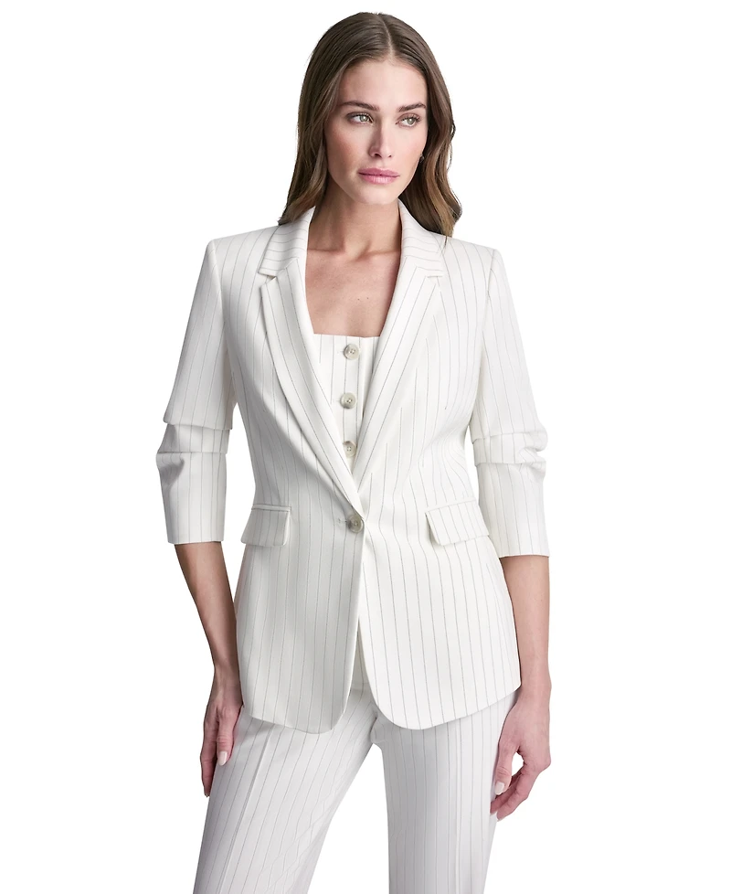 Dkny Petite Pinstripe Notch Collar Jacket