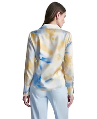 Dkny Petite Printed Long-Sleeve Blouse