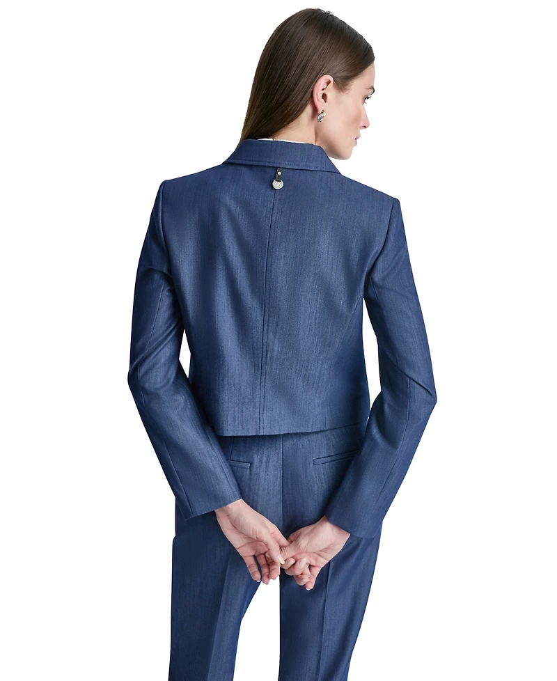 Dkny Petite Dressy Denim Notch Collar Cropped Jacket