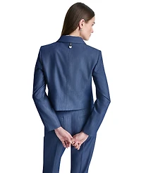 Dkny Petite Dressy Denim Notch Collar Cropped Jacket