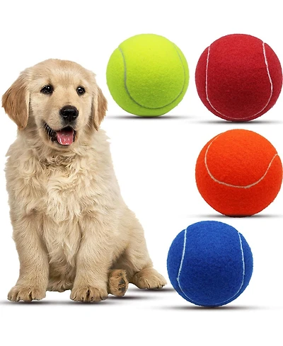 Magicorange Pack of 4 Large Tennis Balls 4 Inch Big Size for Dogs Colorful Pet Chew Toys for Outdoor and Indoor Training with Portable Mesh Bag
