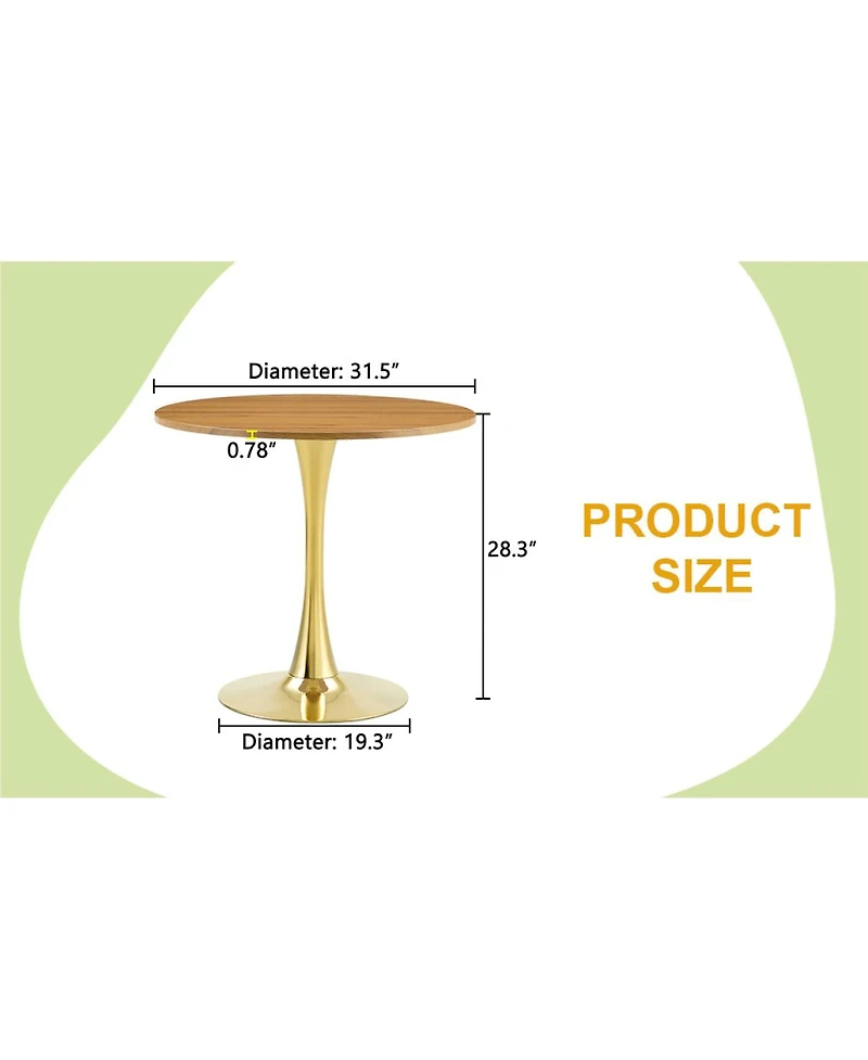 Streamdale Furniture 31.5" Faux-Wood Thickened-Top Metal-Pedestal Round Dining Table