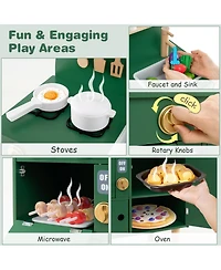 Mecale Play Kitchen for Kids, Wooden Playset with Stove, Faucet, Sink, Microwave & Oven