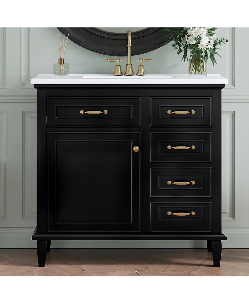 Sillysis 36" Bathroom Vanity with Ceramic Sink, Flip Drawers and Adjustable Shelf