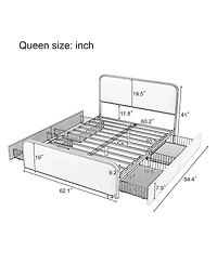 Streamdale Furniture Modern Metal Bed Frame with 4 Storage Drawers