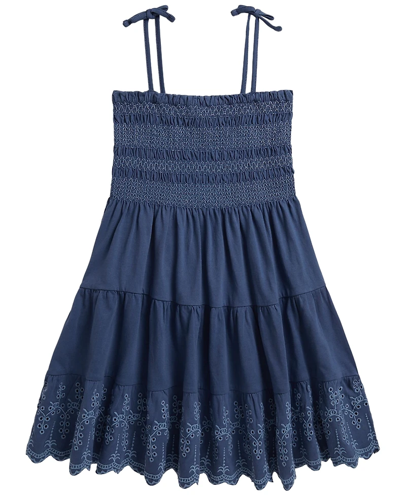 Polo Ralph Lauren Girls' 2T-6X Smocked Eyelet Cotton Jersey Dress