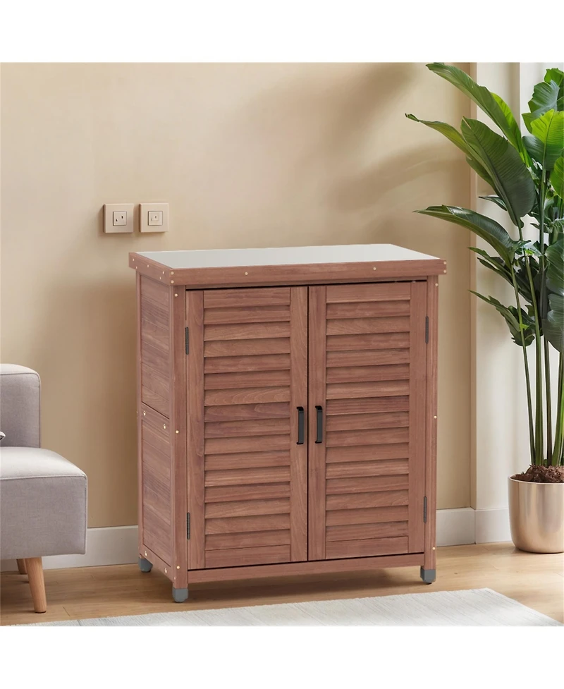 Clihome 31.5x17x36" Potting Bench with Storage Cabinet and Metal Tabletop