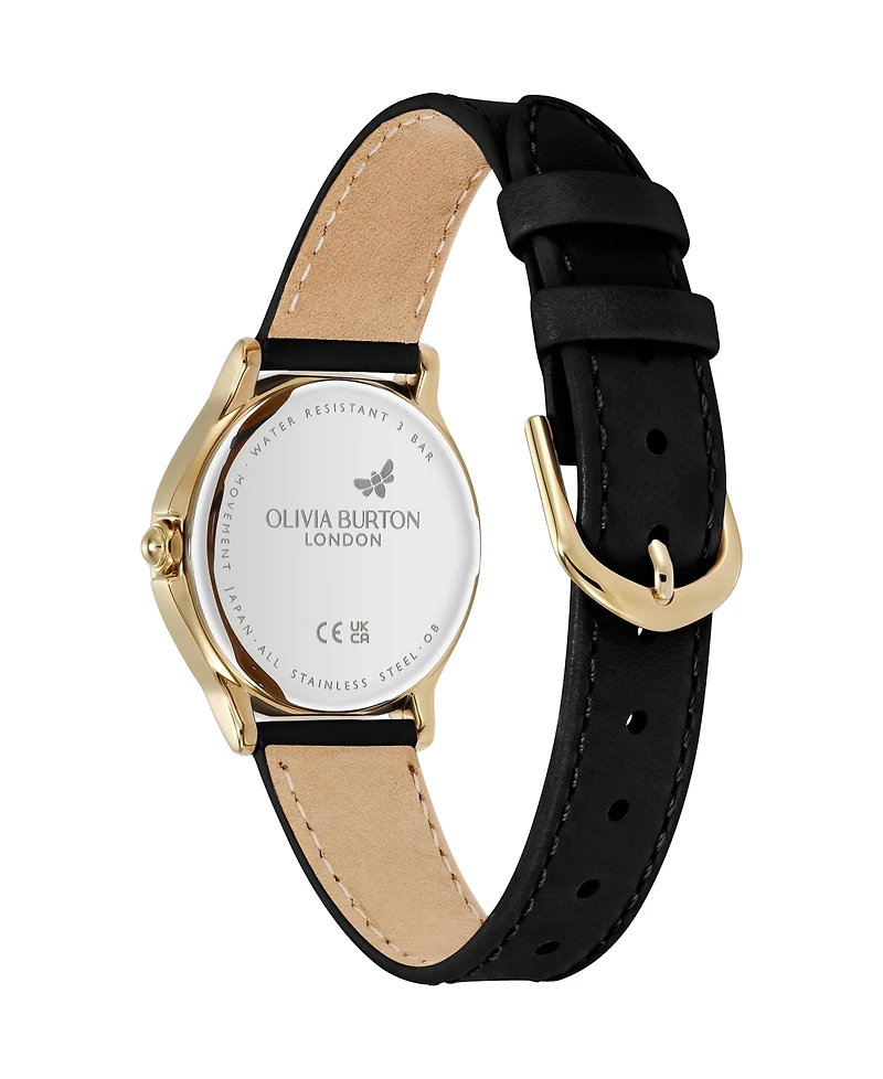 Olivia Burton Women's Ob Classic Bee Black Leather Strap Watch, 29.8mm