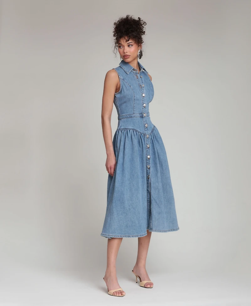 Avec Les Filles Women's Spread Collar Midi Dress