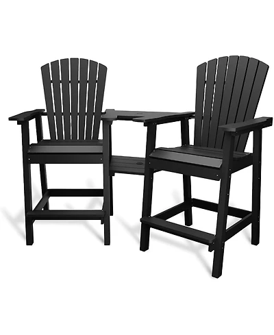 gaomon Outdoor Poly Adirondack Barstools with Connecting Tray, Tall Adirondack Chairs Bar Chairs for Deck, Balcony, Backyard