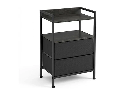 gaomon Nightstand with 2 Fabric Drawers, 3-Tier Storage End Table with Storage Shelf for Living Room