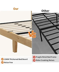 gaomon Rattan Bed Frame with Natural Rattan Headboard, Bohemian Rattan Bed Frame with Led Lights, Solid Wood Foundation