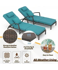 gaomon 2-Piece Rattan Patio Folding Chaise Lounge, 5-Position Adjustable Backrest with Cushion and Pillow for Poolside, Backyard, Deck