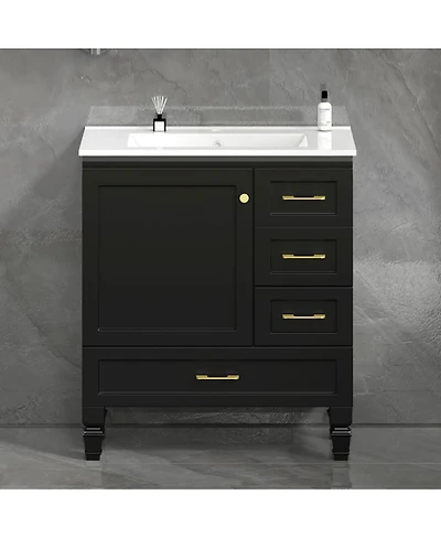 Sillysis Modern Bathroom Vanity with Sink, Transitional Mdf Cabinet, Ample Soft Close Storage, 1 Door 3 Drawers for Stylish Bathrooms