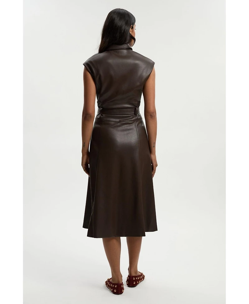 Karen Millen Women's Faux Leather Belted Midi Dress