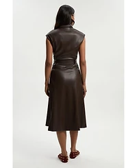 Karen Millen Women's Faux Leather Belted Midi Dress
