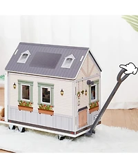 Robotime Dollhouses, Pretend Play Set Dollhouse with Wheels, Moveable Toy for Kids, 26.38"14.57"7.48