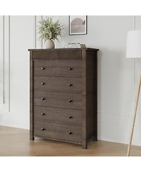 gaomon 5 Drawer Dresser for Bedroom, Wooden Chest of Drawers, Fluted Storage Organizer for Living Room, Hallway and Entryway