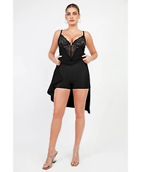 Popilush Women's Shapewear Lace V Neck Side Slit Slimming Maxi Slip Dress